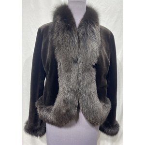 sheared mink jacket dyed bronze fox tux + hem+ cuffs (89081)